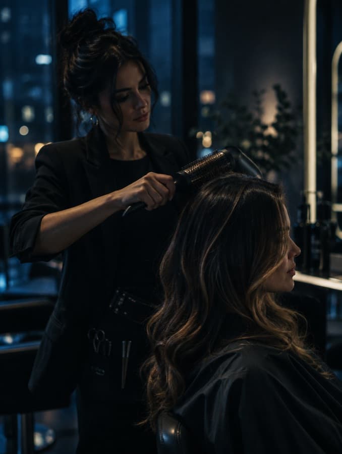 Parrucchiera che acconcia i capelli a una cliente